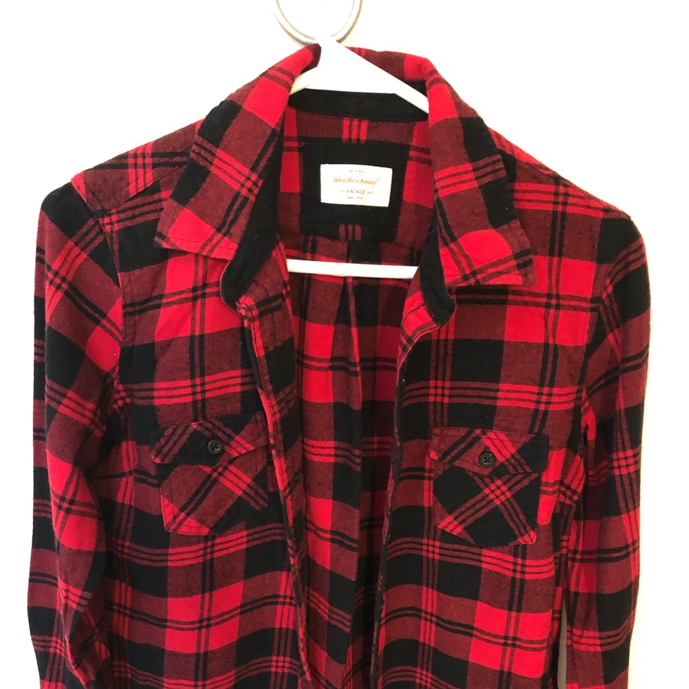 Red Plaid Button Down Top